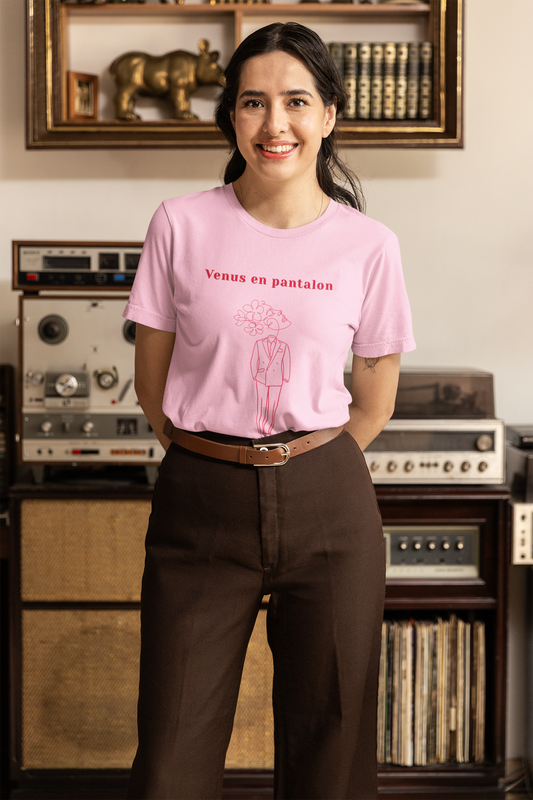 Vénus en pantalon Art Line T-shirt | French red minimalist graphic